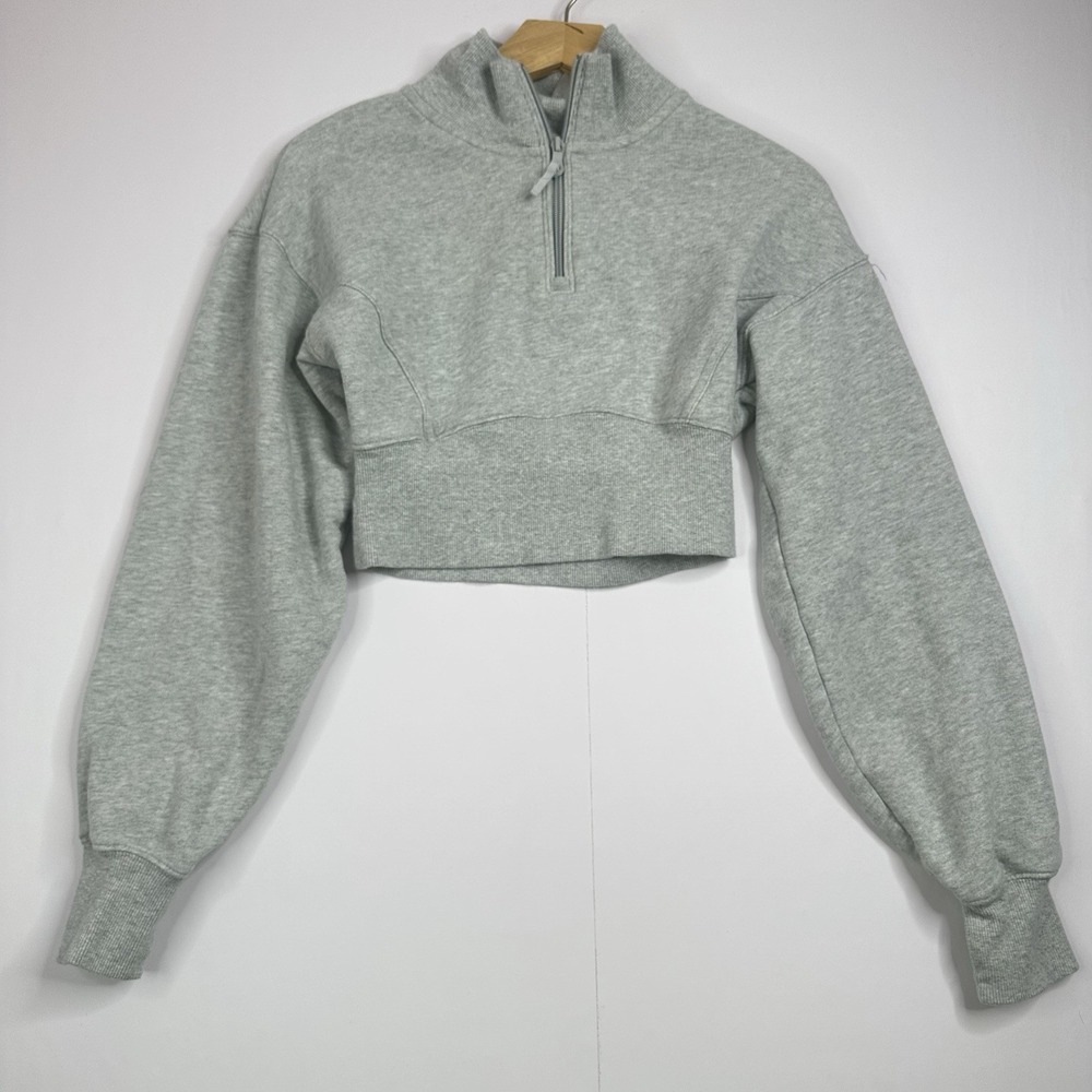 OFFLINE by Aerie Cropped Quarter Zip Sweatshirt Gray Long Sleeve XS Cozy